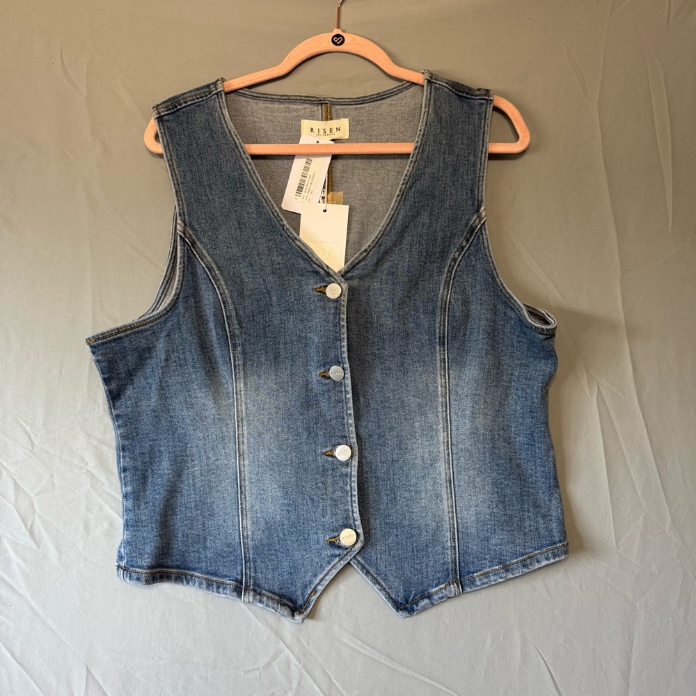 Risen Women's Blue Denim Button Front Vest